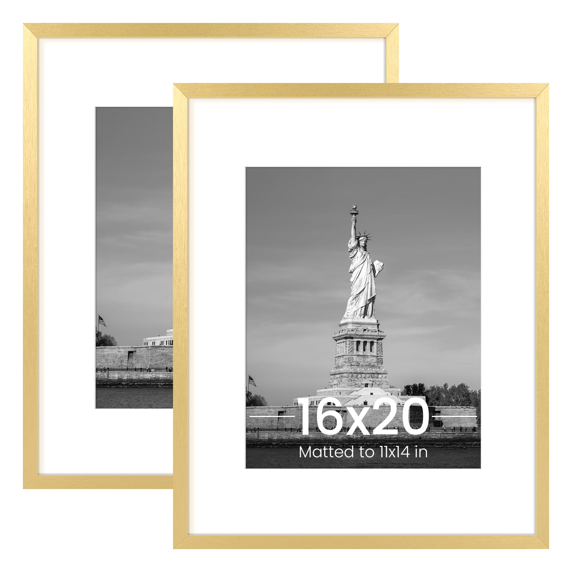 ENJOYBASICS 16x20 Picture Frame, Display Poster 11x14 with Mat or 16 x 20 Without Mat, Wall Gallery Photo Frames, Gold, 2 Pack
