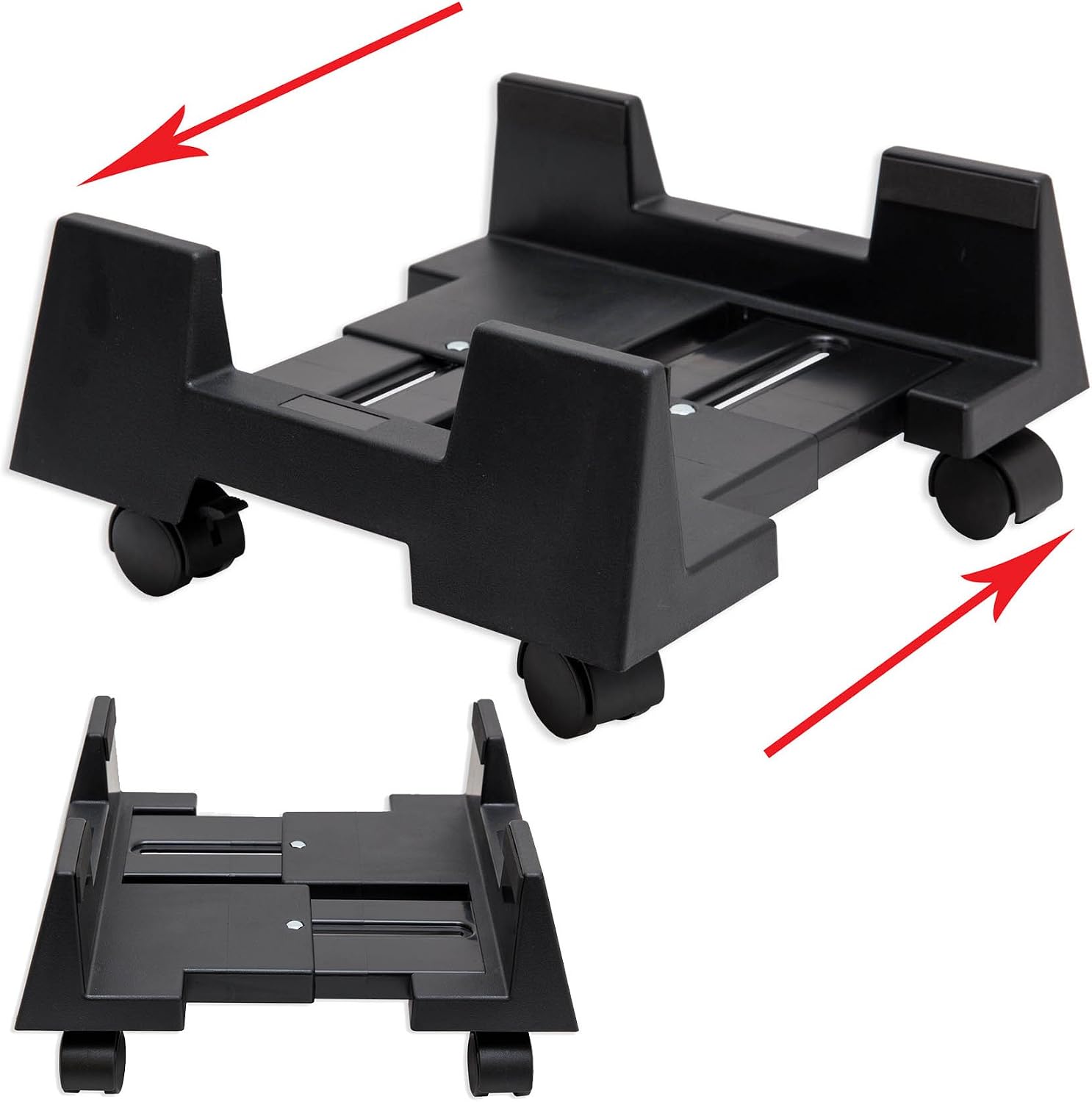 IO CREST Mobile Desktop Tower Computer Floor Stand Rolling Caster Wheels with Support Walls and Adjustable Width from 6" to 10"