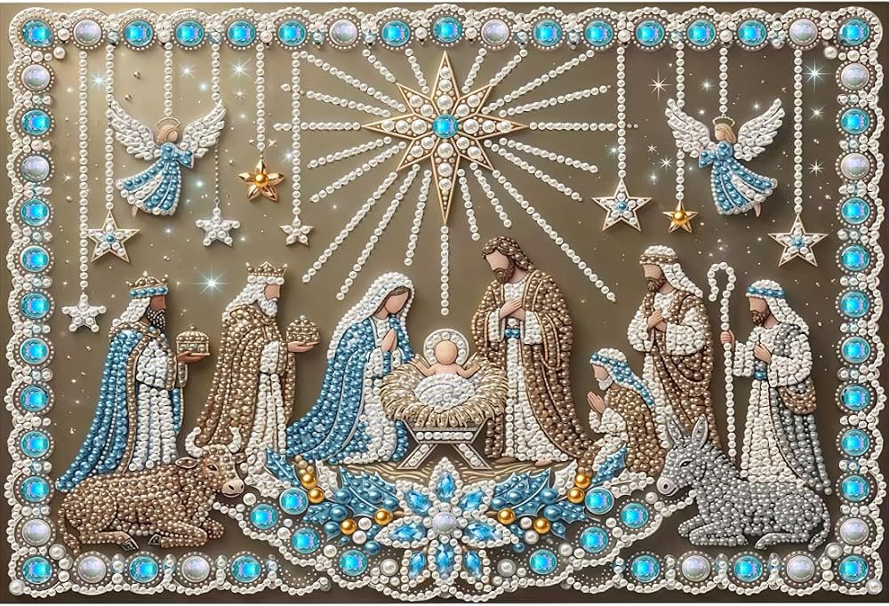 Nativity Scene Pearl Diamond Art Kits for Adults,Diamond Pearl Dot Painting — 사진 1