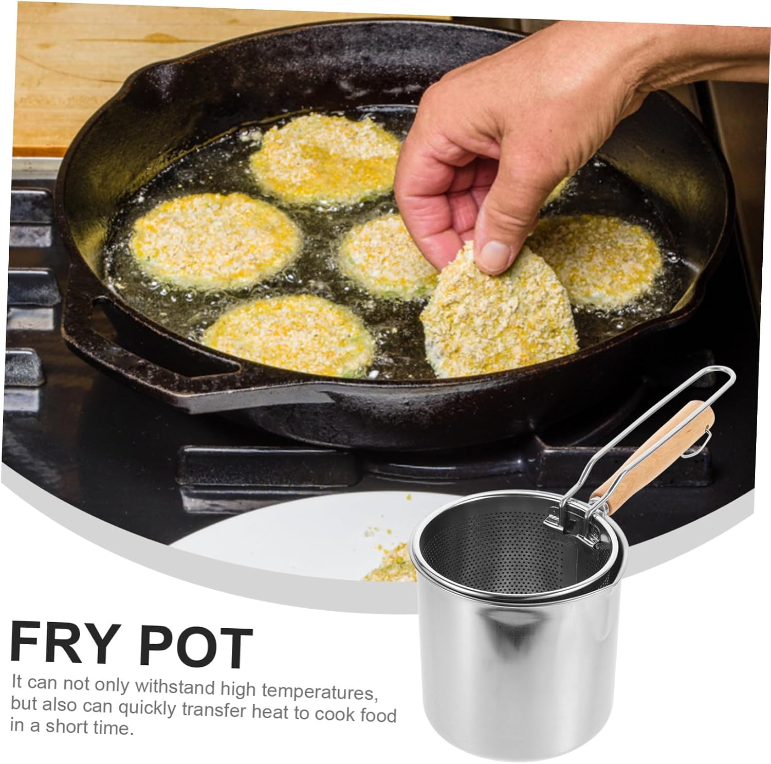 1set Stainless Steel Deep Fryer Pot Fry Basket Ergonomic Handle Compact Design for for Home Use and Efficient Food Preparation