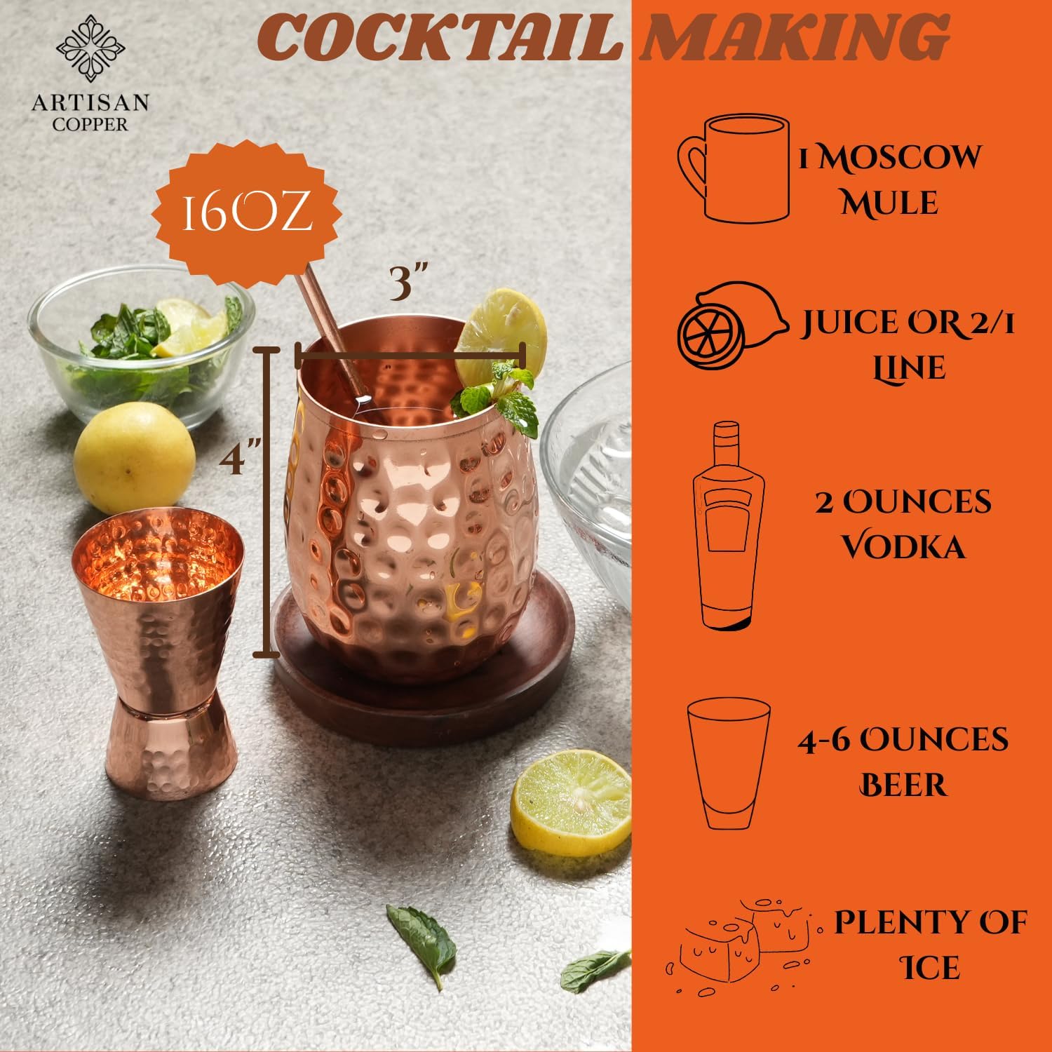 Artisan Copper Wine Glasses Set of 4 (12oz) w/ 4 Straws Authentic Handcrafted Hammered Cups Better Than Glasses or Plastic Moscow Mule Copper Cup For Drinking Tarnish-Resistant