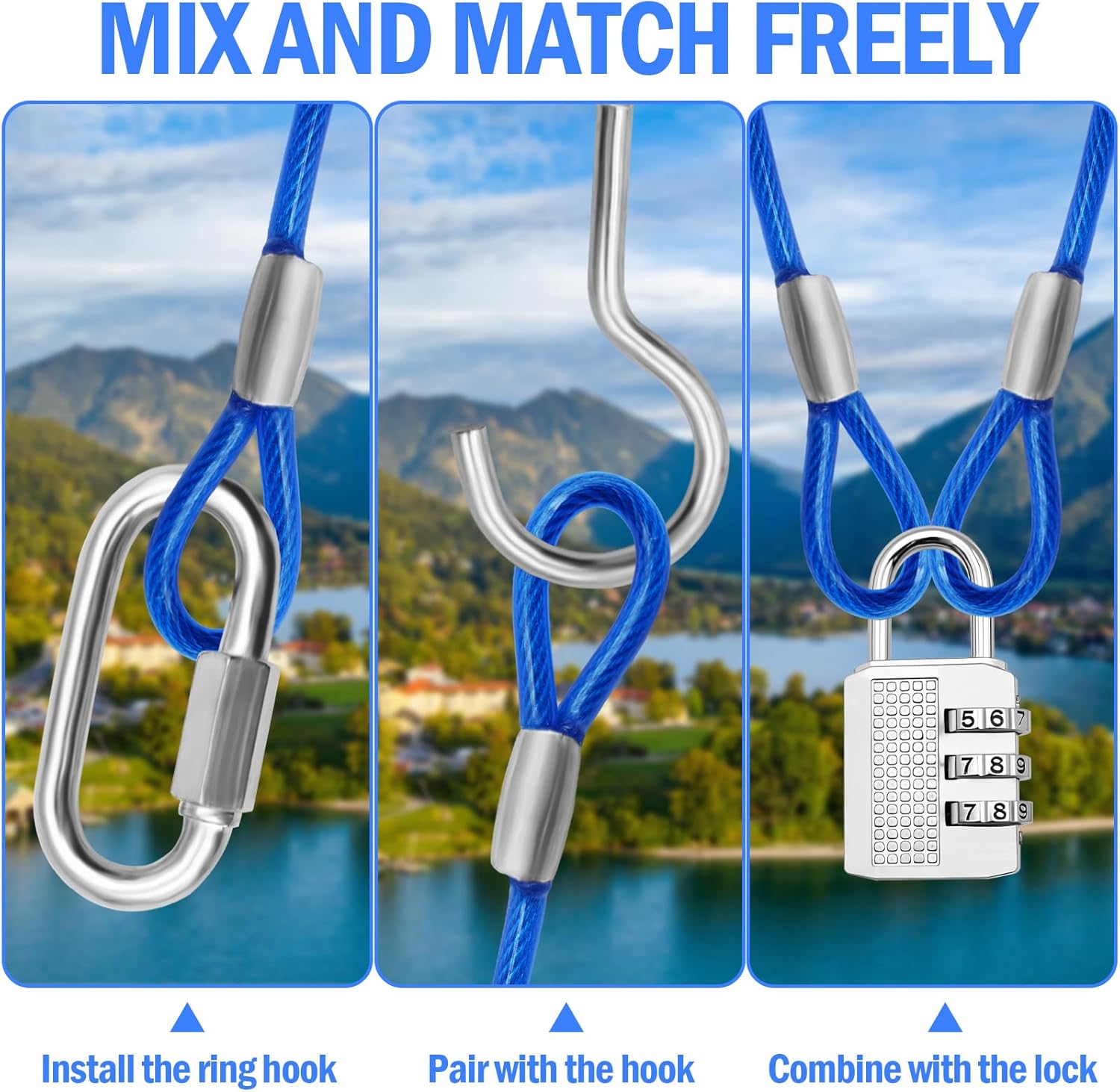 NAZOU 4FT （3/16 Inch） Steel Security Cable with Loops - Flexible Wire Rope Versatile & Weatherproof Safety Cable for Luggage, Bike Lock & Outdoor Gear -（2 Pack） - Image 7