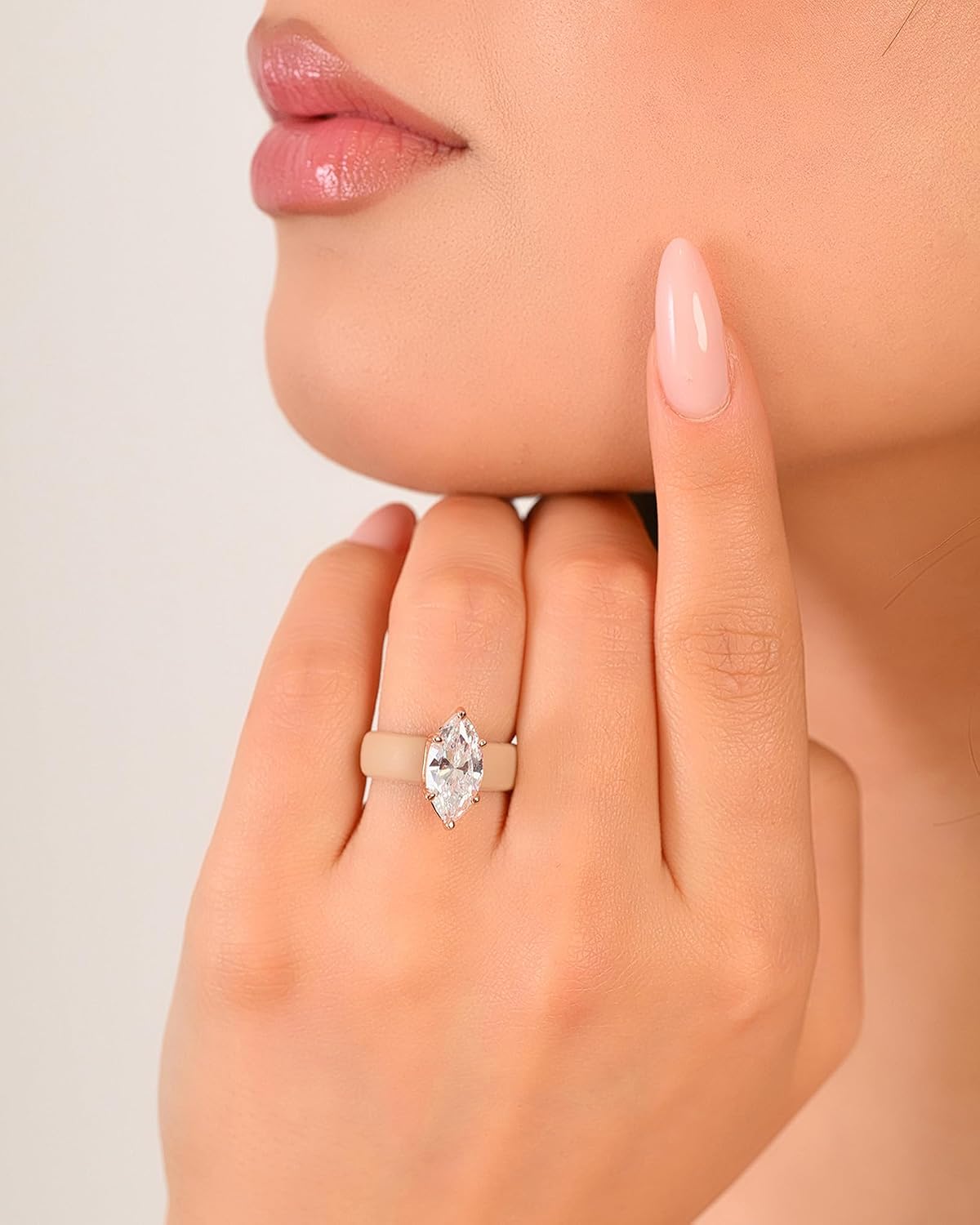 Rinfit Silicone Ring with Stone, Marquise Cut CZ