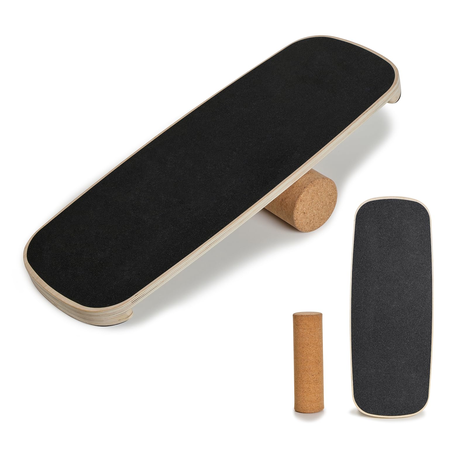 HOKO Balance Board aus Birkenholz mit Korkrolle – Gleichgewichtstrainer Perfekt für Fitness und Sport, Wackelbrett mit Anti-Rutsch Oberfläche, bis 160 kg belastbar