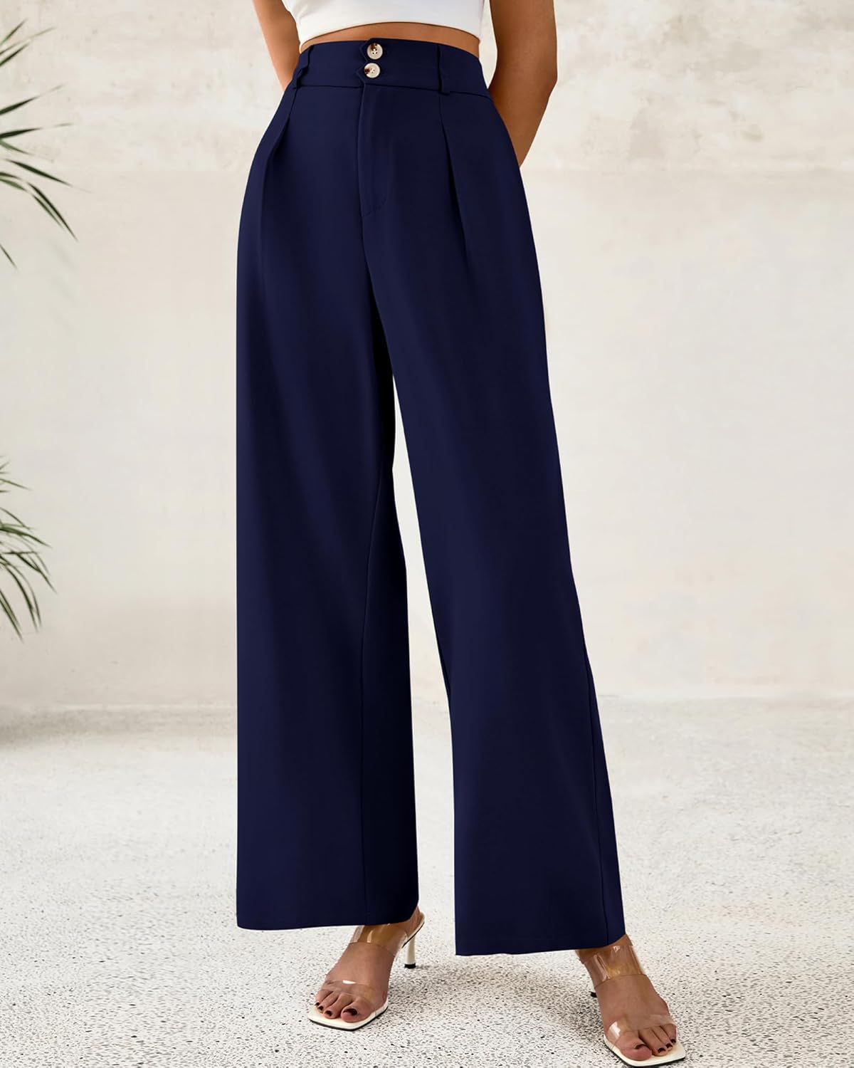 BTFBM Women Wide Leg Dress Pants 2026 High Waisted Button Pleated Business Casual Trousers Office Work Palazzo Pants - Image 2