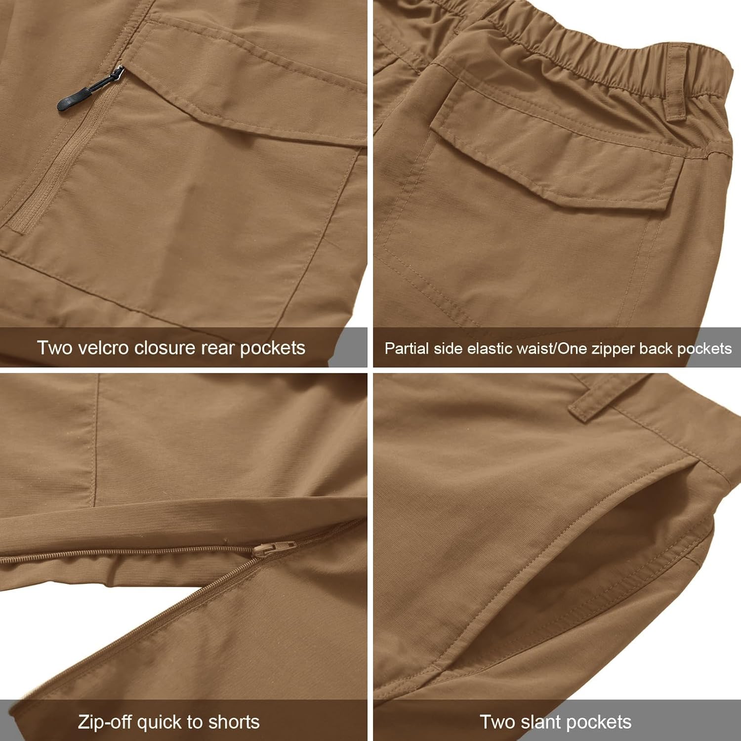 Mens Hiking Pants Quick Dry Lightweight Fishing Convertible Zip Off Safari Trousers - Image 5