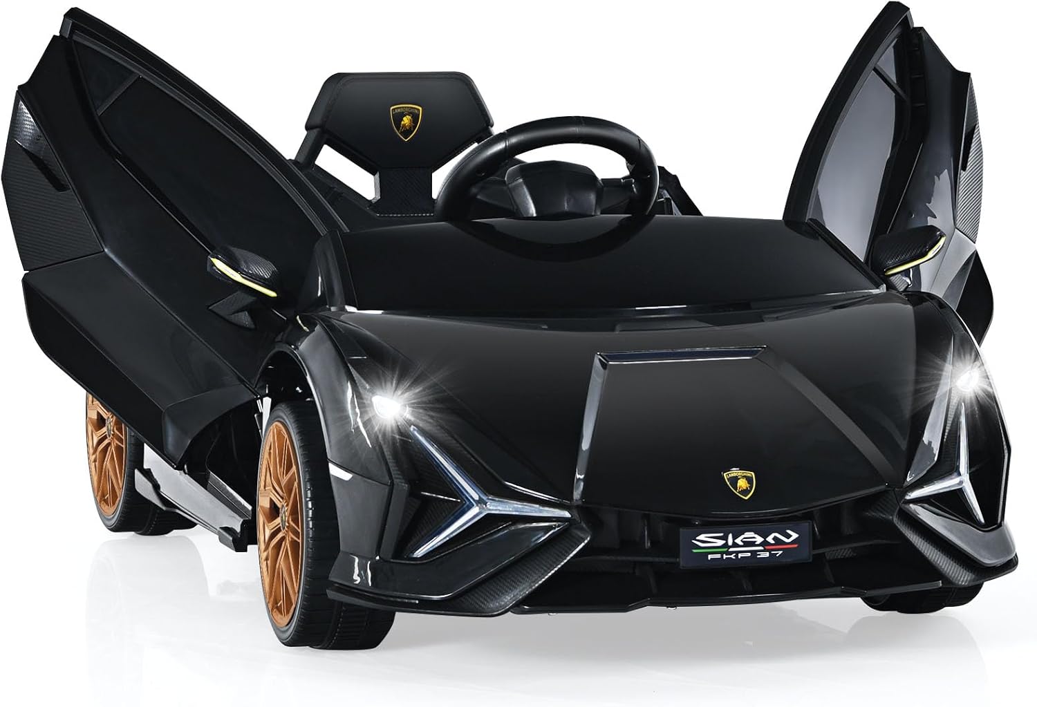 OLAKIDS Licensed Lamborghini SIAN 12V Kids Ride On Car, Toddler Electric Vehicle with Remote Control 2 Speeds Wheels Suspension, Battery Powered Toy with Music Bluetooth USB (Black Golden)