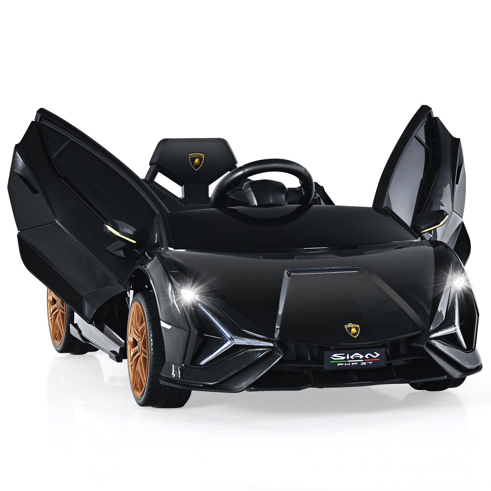 Licensed Lamborghini SIAN 12V Kids Ride On Car, Toddler Electric Vehicle with Remote Control 2 Speeds Wheels Suspension, Battery Powered Toy with Music Bluetooth USB (Black Golden)