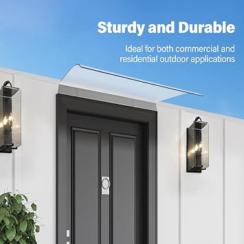 Clear Door Canopy Awning, UV Protection Rain Snow Shelter, Thicken Clear Cover Maintenance-Free Awning for Front Door/Porch Patio Roof (23.6 x 15.75)