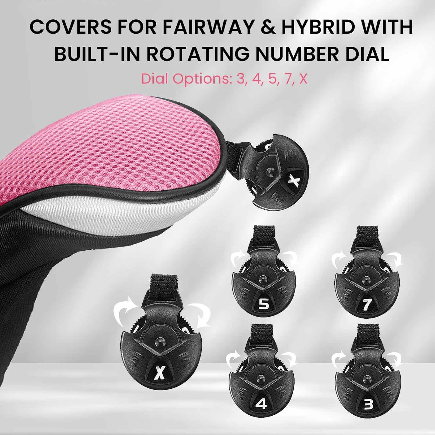 Golf Club Head Covers for Woods Driver Fairway Hybrids Value 6 Pack, Long Neck for Serious Protection with Interchangeable Tags 3 4 5 7 X, Headcovers for Men Women in Black & Pink