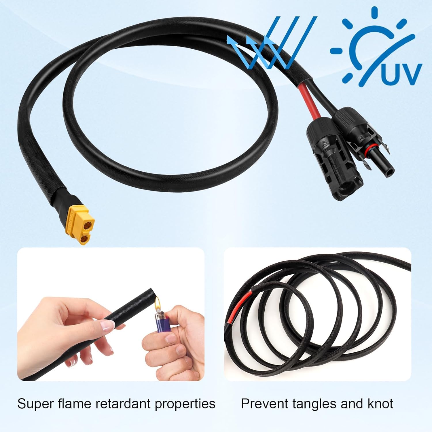 MOOKEERF Kabel solarny na XT60, 10AWG, 150 m, złącze solarne do XT60, kabel adaptera do panelu słonecznego do akumulatora, kampera, przenośna stacja zasilania, generator słoneczny, 127 m
