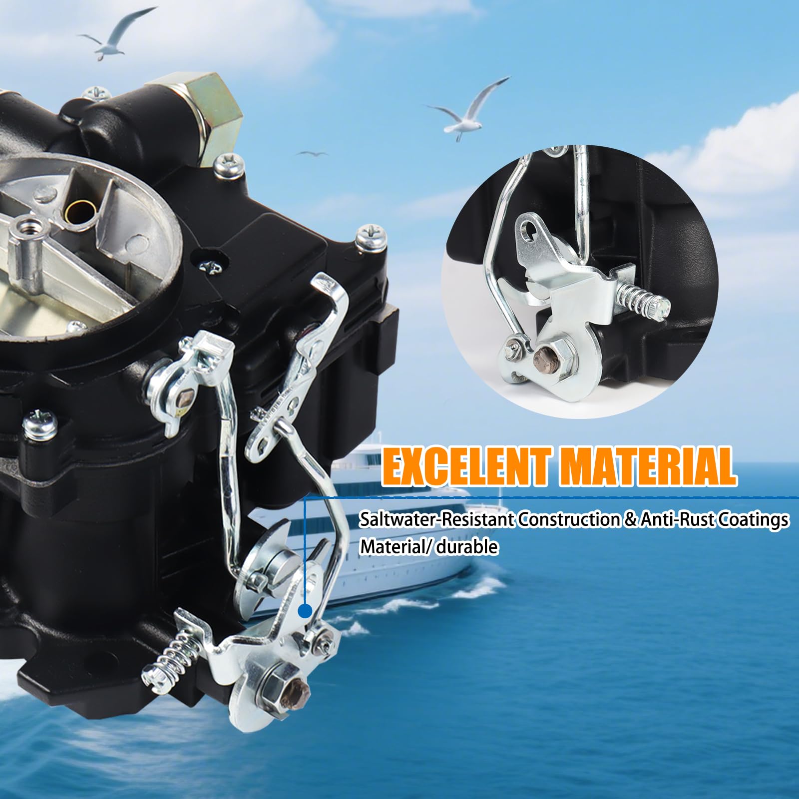 Mercruiser 3.0 - Carburador marino para Mercruiser de 2 barriles Mercarb Carb 3.0L 4.3L 5.7L 2.5L 5.0 V8 350 Motor con junta de chorro de estrangulador eléctrico y enlace corto y largo