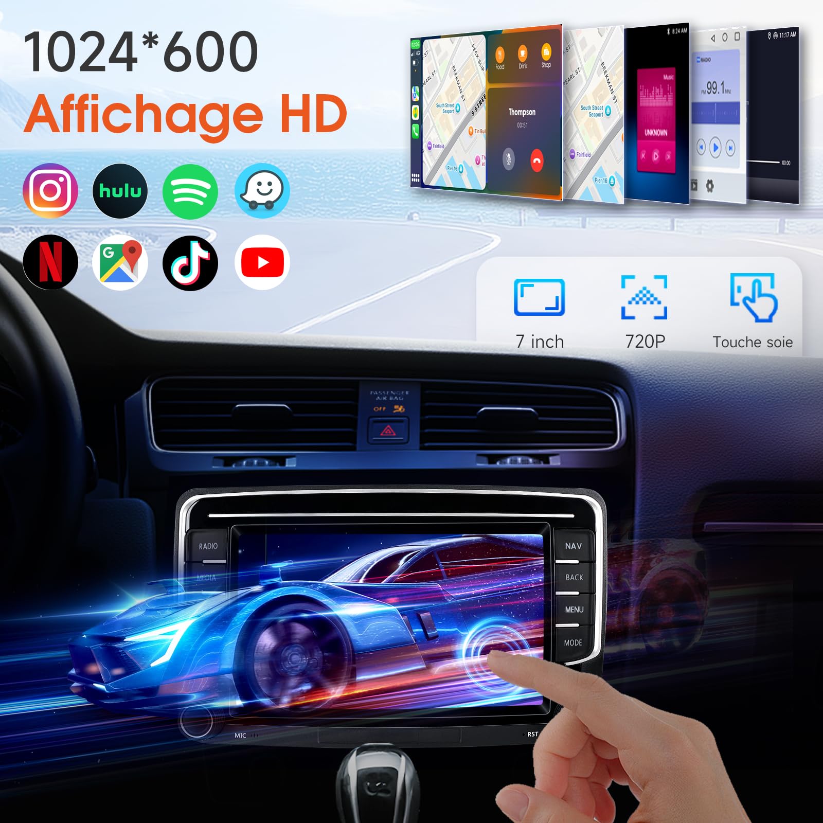 Haudio 2 Din Autoradio avec Apple CarPlay et Android Auto Sans Fil, Écran de Voiture 7 Pouces avec Canbus,Bluetooth,Mirror Link, FM/AM/RDS/SWC Autostereo pour VW Golf 6, Passat,Polo,Tiguan,Jetta&Skoda