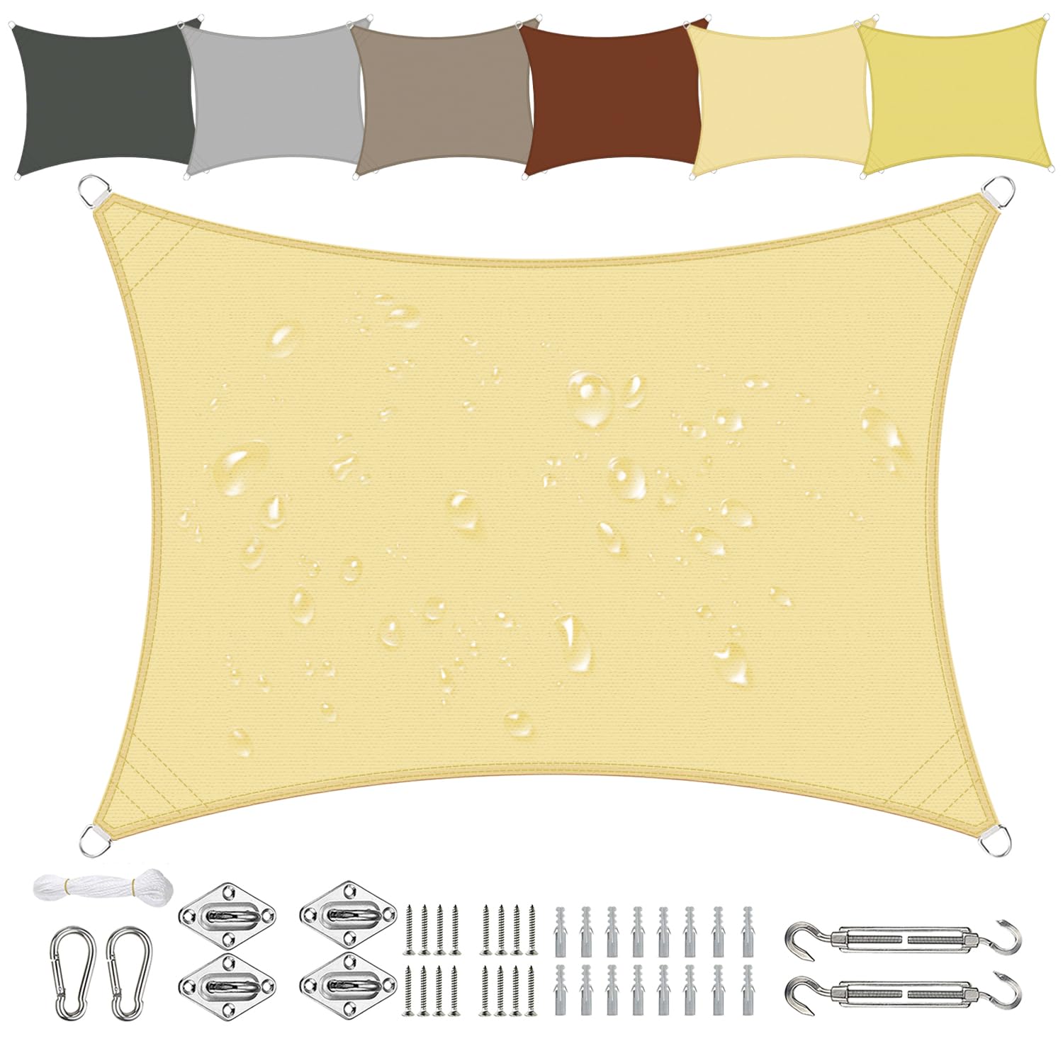Sichtschutz Sonnensegel Wasserdicht Rechteckig 1x2m aus PES-Polyester 95% UV-Schutz Witterungsbeständig Reißfest in Vielen Größen und Farben mit Befestigungsset für Terrasse Garten Balkon-Beige