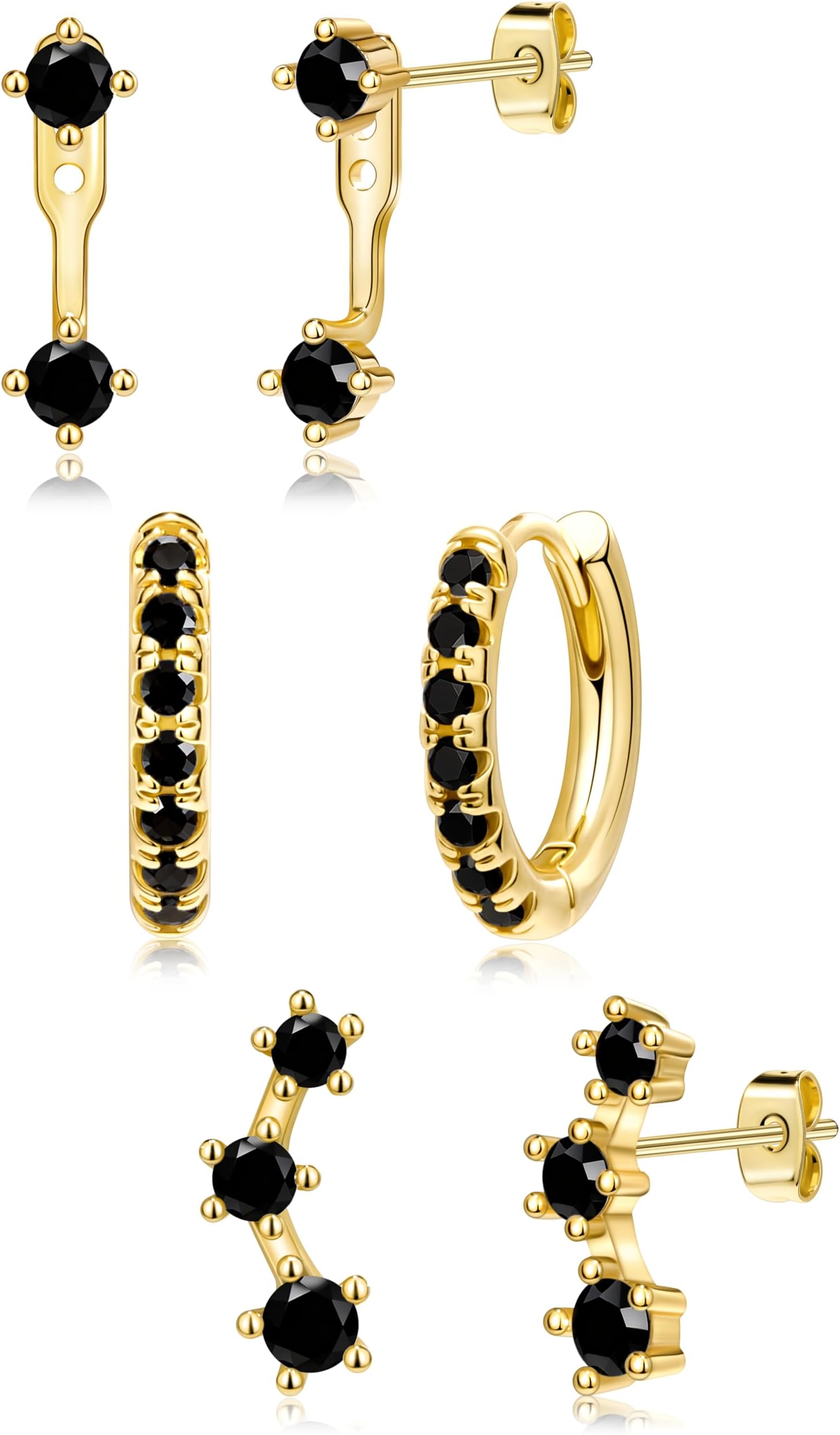 Gold Plated Stud Huggie Earrings Stack for Women Trendy, 3 Pairs Small Cute Hoop Jacket Cartilage Earring Set, Fashion Accessories Holiday Western Jewelry Christmas Gifts