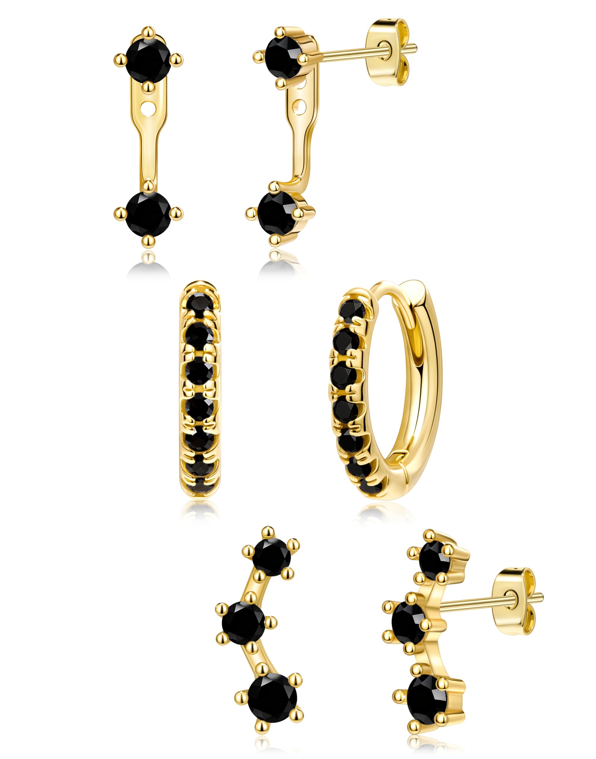 Gold Plated Stud Huggie Earrings Stack for Women Trendy, 3 Pairs Small Cute Hoop Jacket Cartilage Earring Set, Fashion Accessories Holiday Western Jewelry Christmas Gifts