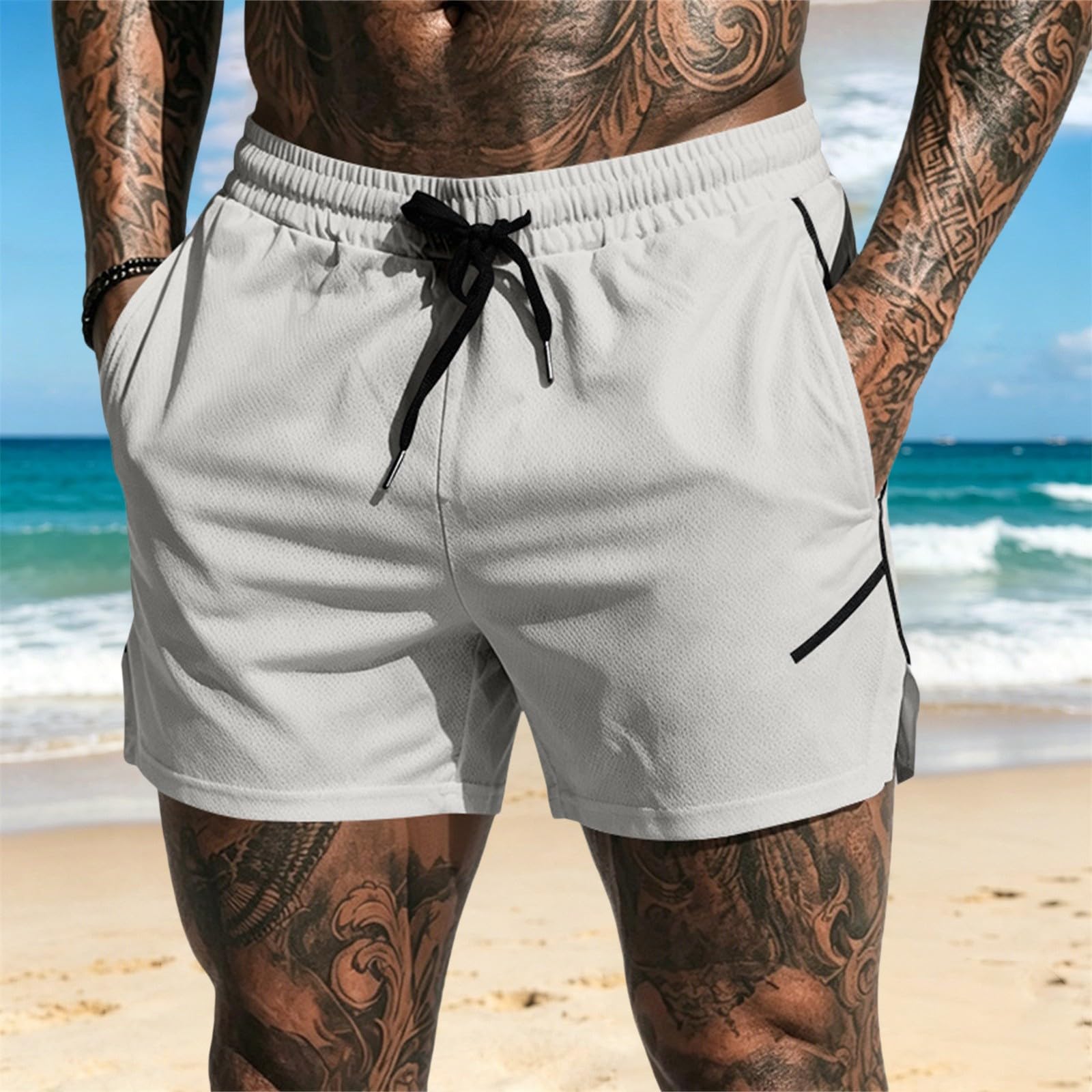 Pantaloncini sportivi da uomo elasticizzati: pantaloncini corti ad asciugatura rapida, traspiranti, vestibilità ampia, vita elasticizzata, con coulisse, gamba dritta, per jogging