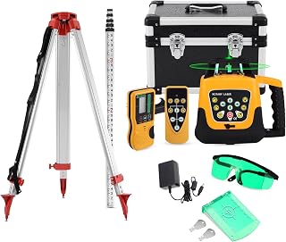 Iglobalbuy 500M Green Self-Leveling Rotary Laser Level Kit w/Tripod + Aluminum Grade Rod 16.4Ft for Construction
