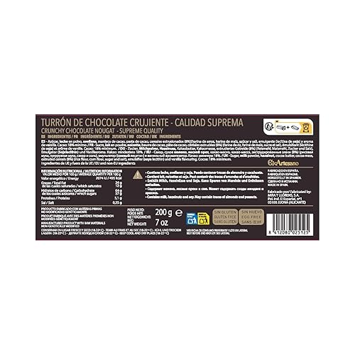 Miniatura 2 de El Artesano Turrón suave de chocolate crujiente con cereales crujientes (Turrón Crujiente) 7oz (200 g) (paquete de 1)