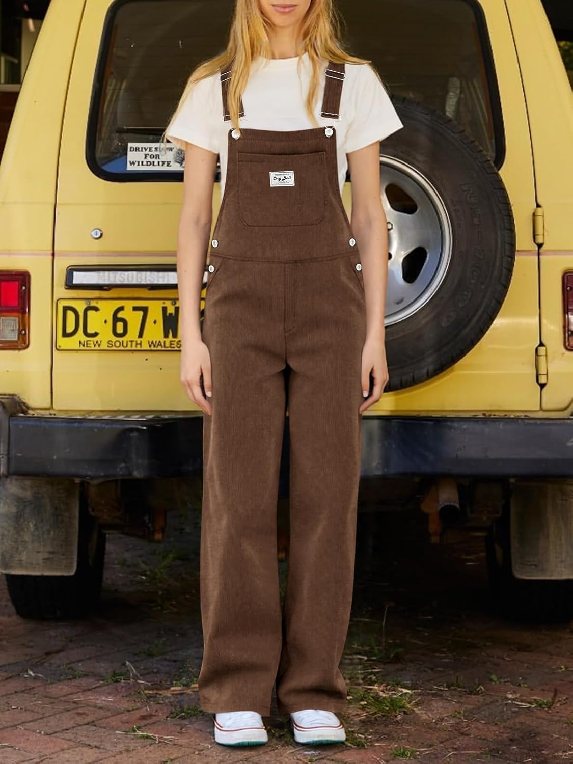 Cicy Bell Womens Corduroy Bib Overalls Casual Adjustable Strap Wide Leg Jumpsuits Baggy Trendy Long Rompers with Pockets - Image 2