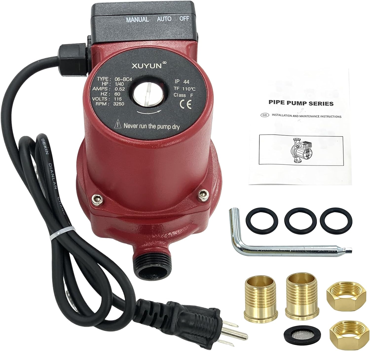 006-BC4 Circulator Pump 115V 0.52A 1/40 HP Compatible with Taco | 3/4" to 1/2" Union, Bronze Cartridge Pump with Union Connection for Hydronic Heating, Radiant & Potable Water Systems