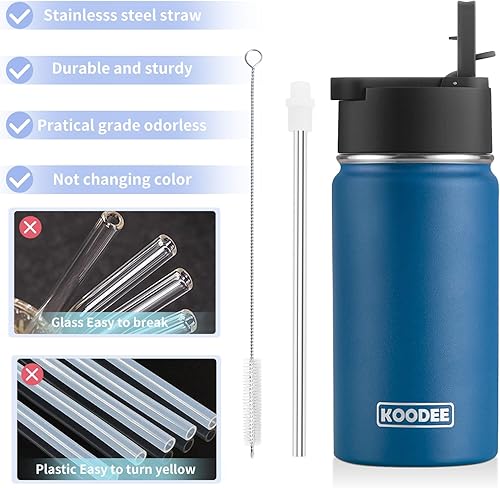 Miniatura 3 de koodee Botella de agua pequeña de acero inoxidable de 12 onzas con aislamiento al vacío, sin BPA, botella de agua para niños, para la escuela,