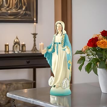 Blessed Virgin Mary Statue – Catholic Our Lady of Grace Tabletop Figurine, Small (12.3 cm Tall)