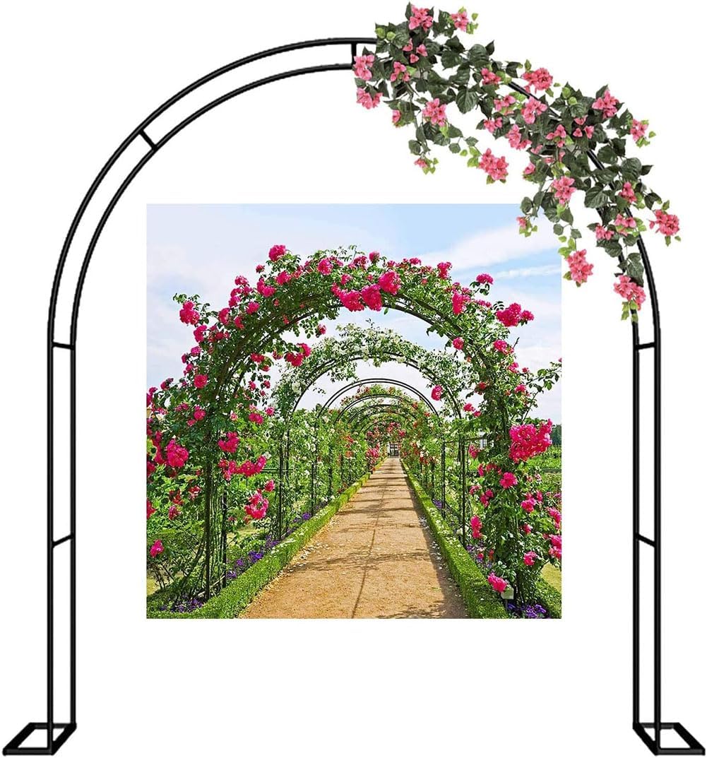Outdoor Metal Arch Garden Arbor with Base 140Cm 180Cm 240Cm 300Cm Wide Black Trellis Various Archway Flowers Climbing Plant Lawn Backyard,Green,W1.8M*H2.2M