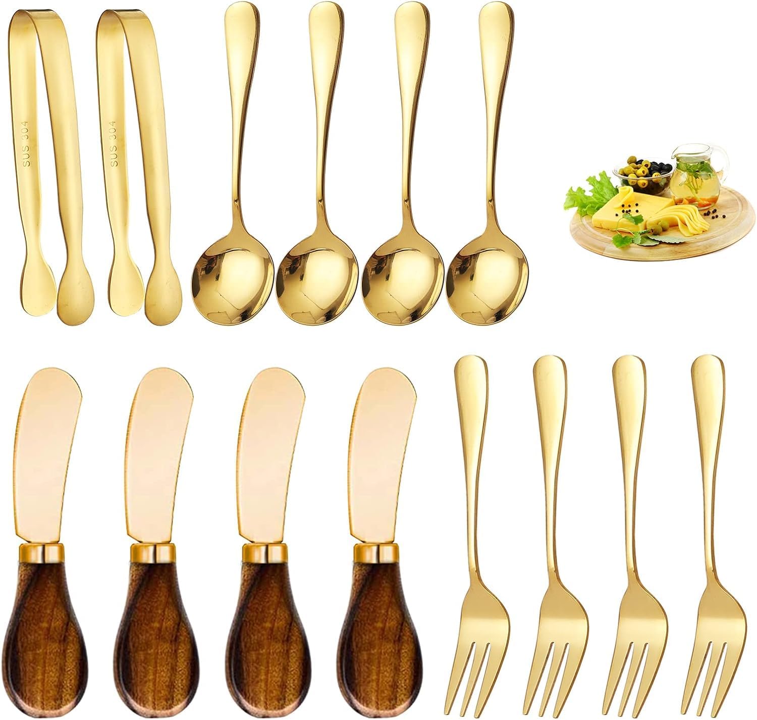 Charcuterie Accessories (14 Pcs), Cheese Spreaders for Charcuterie Board, Mini Serving Spoons, Forks and Mini Serving Tongs – Charcuterie Utensils for Butter, Cheese and Pastry Making (Gold) Charcuterie Accessories (14 Pcs), Cheese Spreaders for Charcuterie Board, Mini Serving Spoons, Forks and Mini Serving Tongs – Charcuterie Utensils for Butter, Cheese and Pastry Making (Gold)