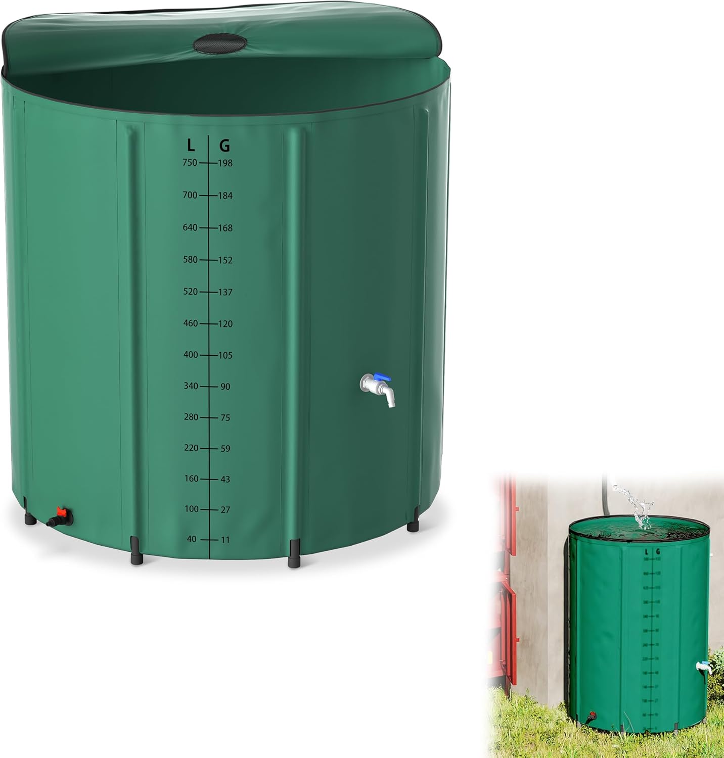 YRHome 750 Liter Faltbare Regentonne Regenwassertonne Regenwassertank UV-stabil & witterungsbeständig Mit Überlaufsc