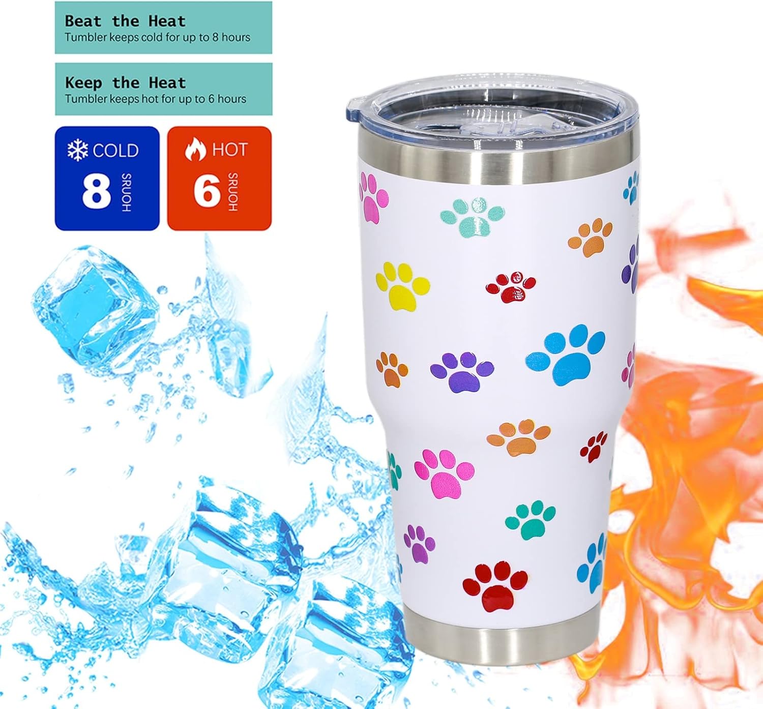 Dog Mom Tumbler Dog Lovers Gifts Stainless Steel Travel Coffee Mugs Paw Print Cups with Lid, Funny 30 OZ Insulated Tumblers Dog Mom Compound festival Gifts for Dog Lovers Women - Image 4
