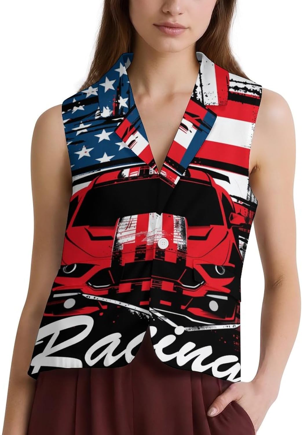 Dirt Track Racing Vehicle Bike Driver Racer Casual Suit Vest V Neck Sleeveless Blazers for Women Button Tops Work Office