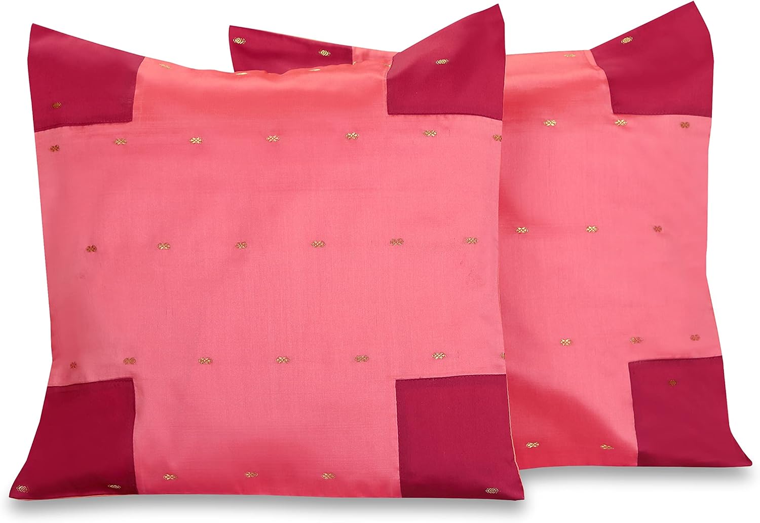 4 Pc Set of Indian Curtains - Boho Curtains for Bedroom - Sari Bohemian Curtains & Drapes for Living Room 84 Inch Length with 2 Panels, 2 Cushion Covers - Cute Door Closet Curtains Pink Maroon