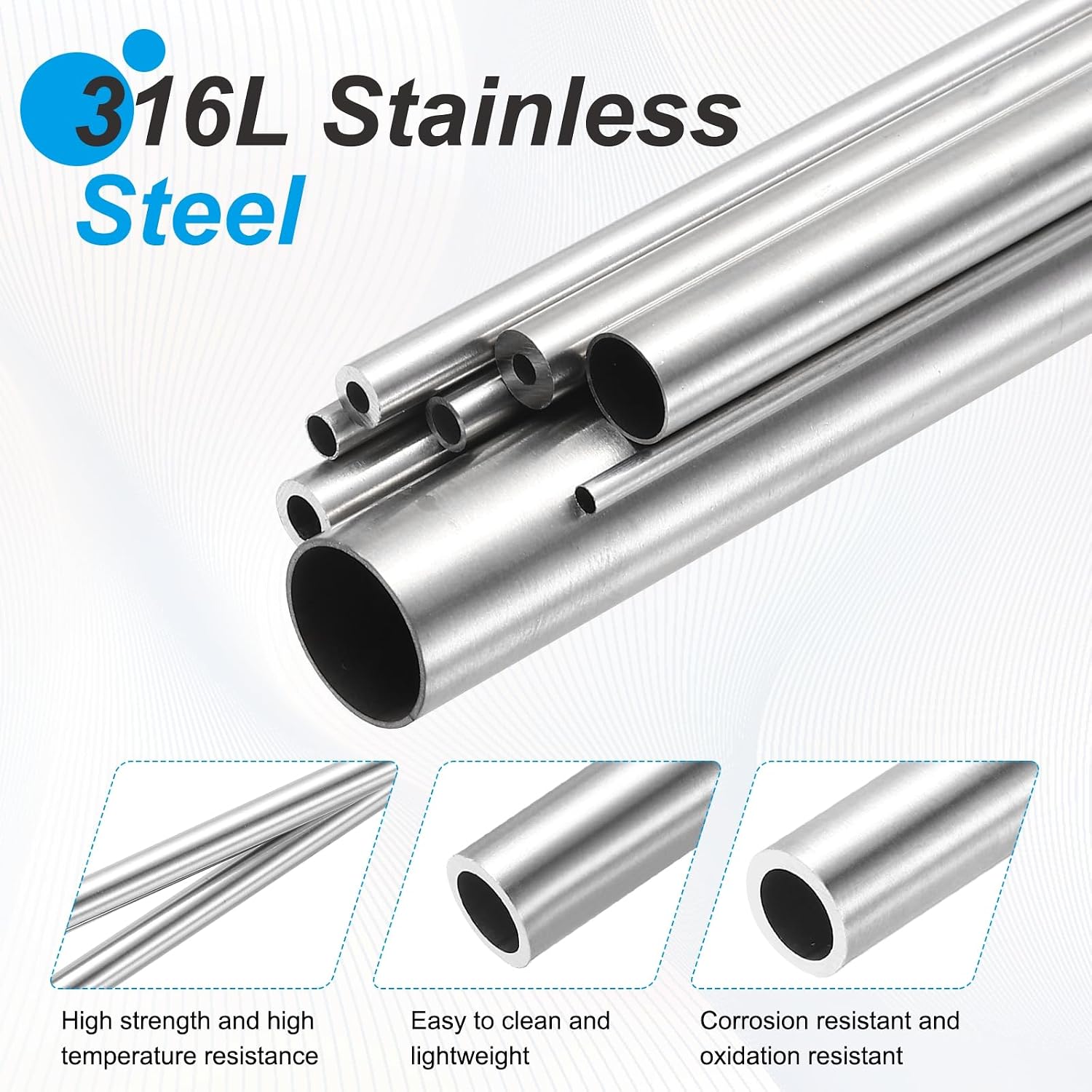 MECCANIXITY 316L Stainless Steel Capillary Tube, OD 7mmx1mm Wall Thickness 305mm L Seamless Straight Stainless Pipe Metal Tubing for Construction/Industry Machinery/Crafting,Pack of 4