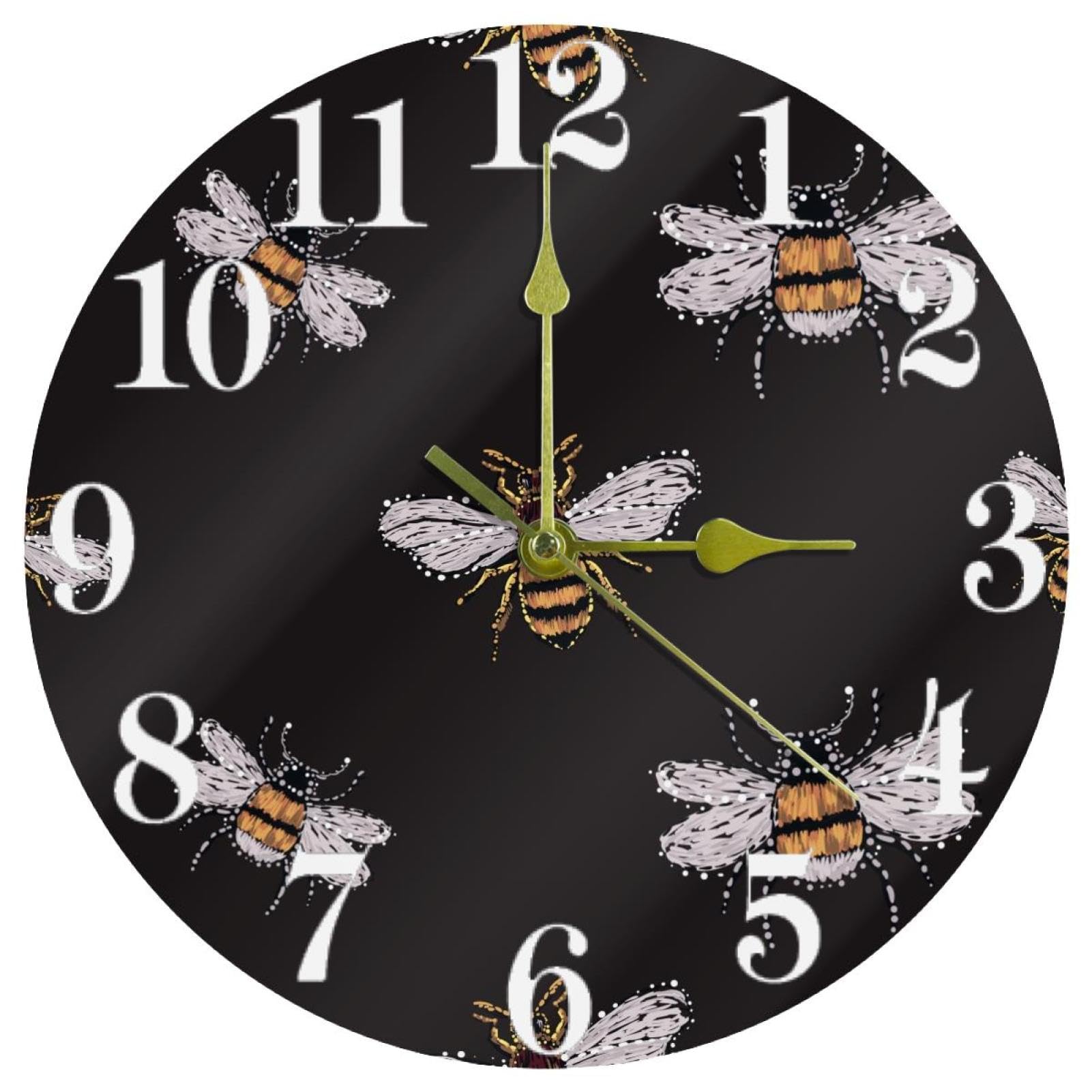 Horloge murale ronde abeille silencieuse à quartz sans tic-tac à pile