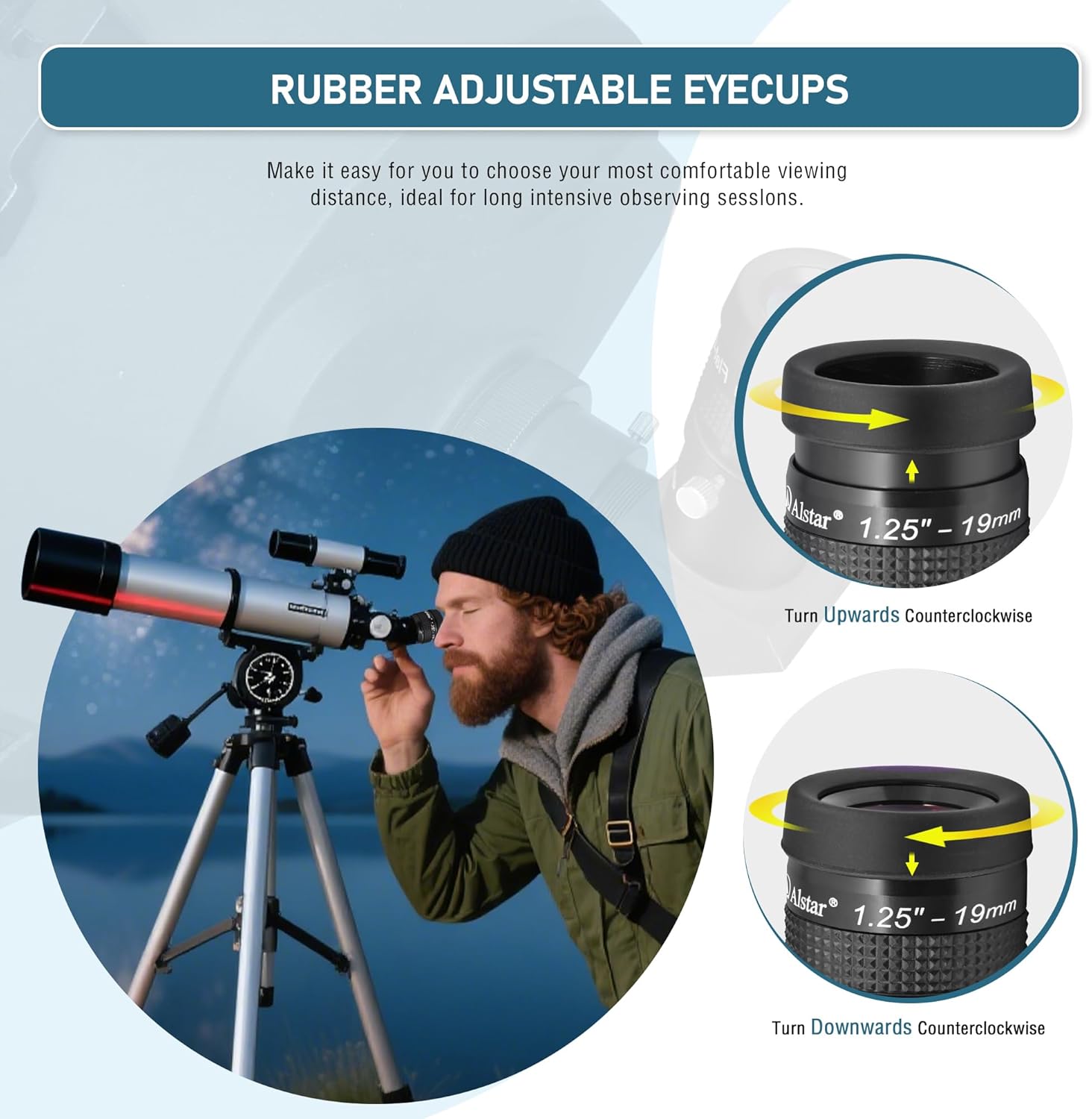 Alstar 1.25 inch Flat Field 19mm Telescope Eyepiece - Bundle with - 1.25 inch 0.5X Reducer
