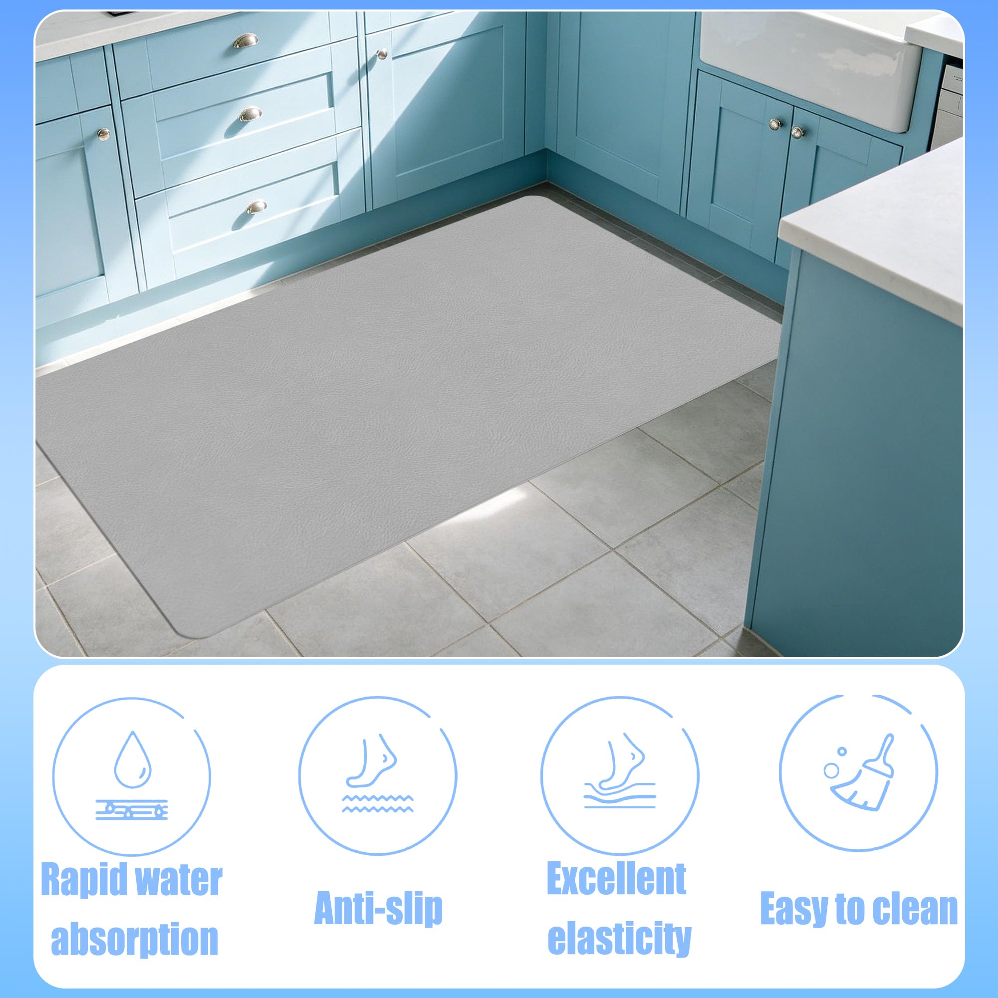 Tappeto Bagno Assorbente 50 x 165 cm Ad Asciugatura Rapida Tappetino in Pietra Assorbente Lavabile Morbido per Porte Del, Vasca da Bagno, Doccia, Grigio Chiaro