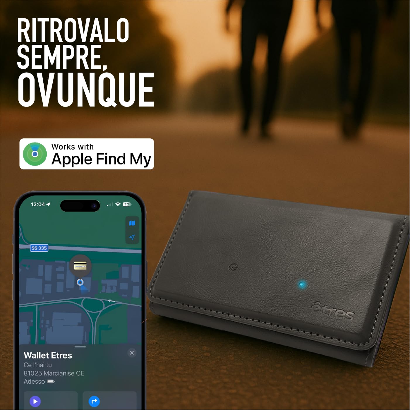 ETRES Portafoglio Magsafe Finder con Tracciamento GPS - Fino a 7 Carte + Tasca Banconote - Ricarica Wireless, Protezione RFID, Ultra Slim e Anello Magnetico Incluso - Solo per iPhone (GRIGIO)