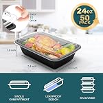WGCC Conteneurs de préparation des repas, 50 Emballage de contenants de stockage d'aliments extra épais avec lids, boîte à bento jetable en plastique réutilisable boîte à déjeuner, BPA Gratuit, empilable, Micro-ondes / Lave-vaisselle / Congélateur Safe (24 oz)