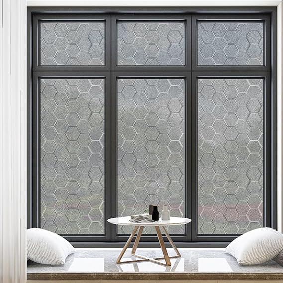 Uonlytech 3D Decorative Window Privacy Film with Static Cling, Waterproof PVC Material, Glow Under Light Feature, for Office and Balcony Use, Frosted and Opaque Shading Film for Window