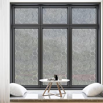 Uonlytech 3D Decorative Window Privacy Film with Static Cling, Waterproof PVC Material, Glow Under Light Feature, for Office and Balcony Use, Frosted and Opaque Shading Film for Window