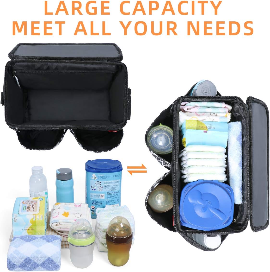 Landuo Baby Stroller Organizer with Insulated Cup Holders Diaper Storage Secure Straps Pockets for Phone Compact Design Fit All Strollers (black) : Baby