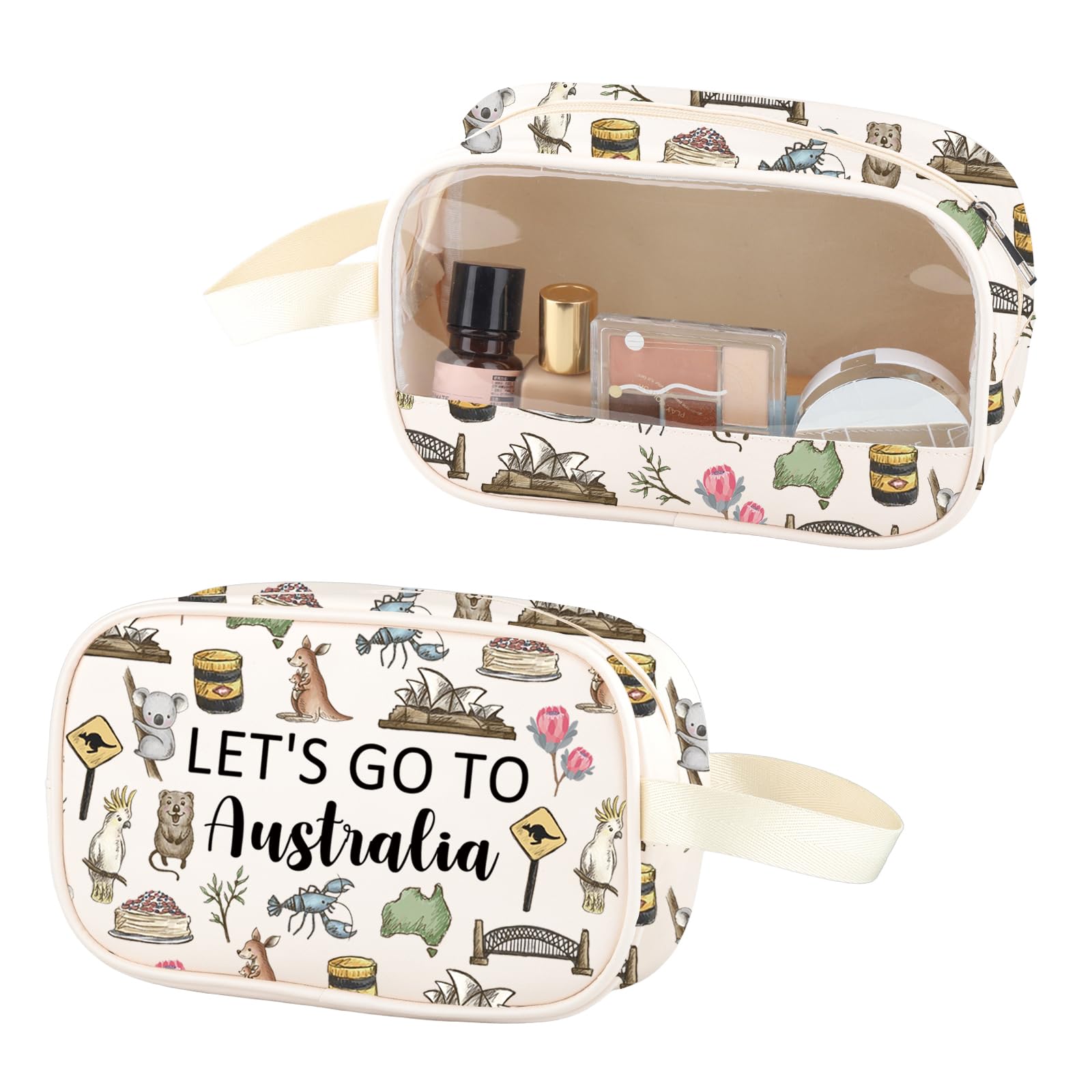 Australia Trip Clear Makeup Bag Australia Travel Vacation Souvenir Let's Go to Australia PU Leather Cosmetic Bag (Australia PU)