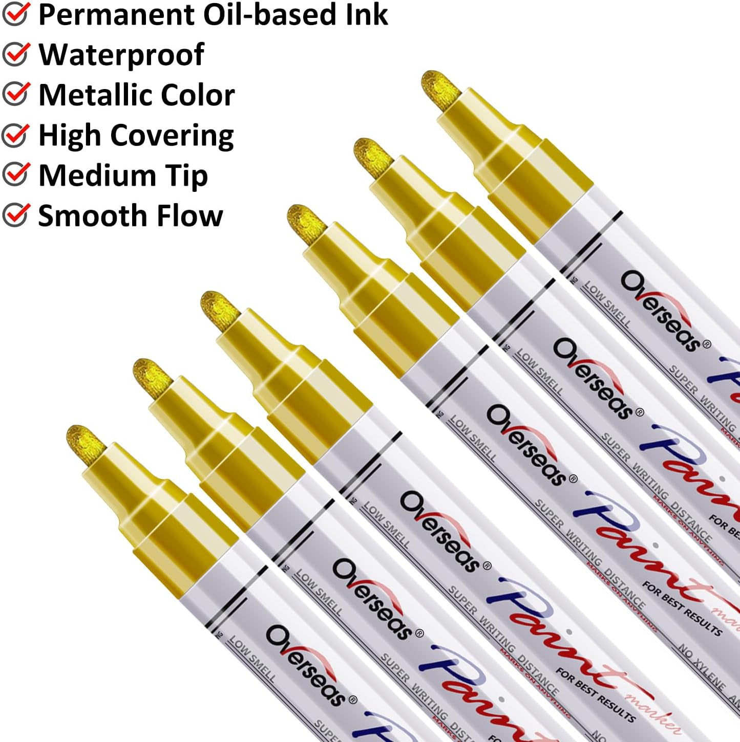 Overseas Gold Paint Marker Pens, 6 Pack Oil Based Permanent Markers image 2