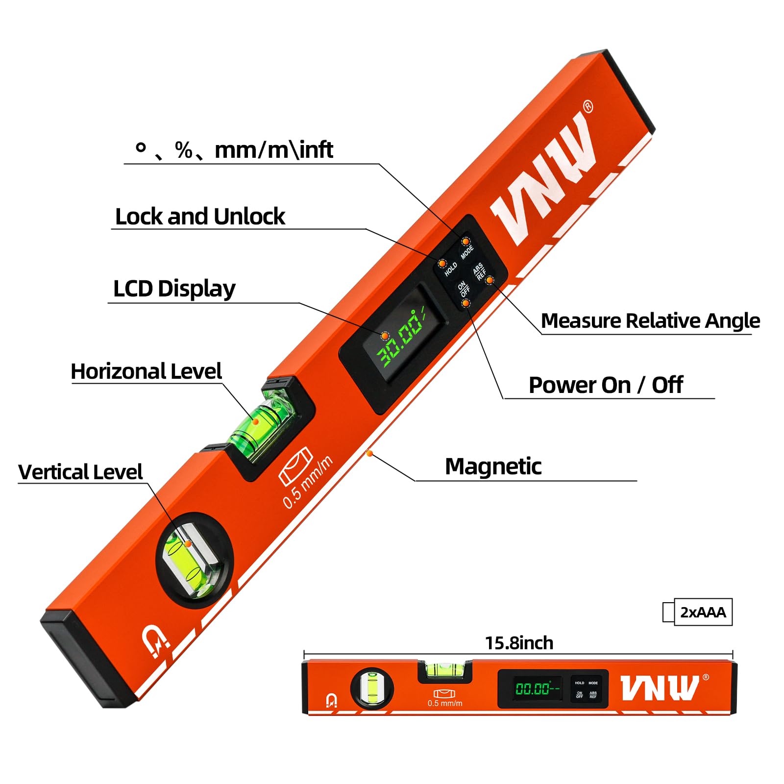 Digital Level with LCD - Bubble Light & Magnetic -5