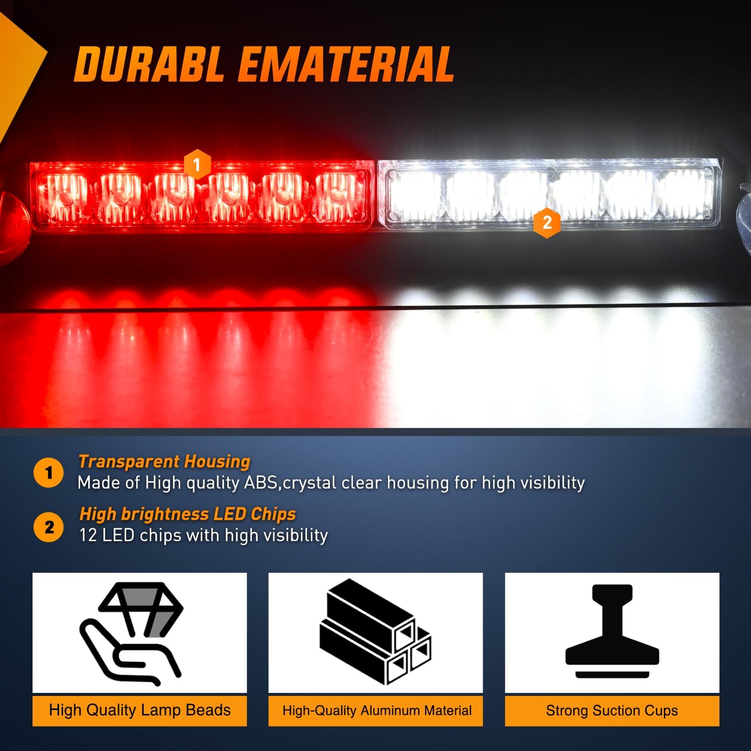 Nilight 12LED Traffic Advisor Strobe Light Bar Red White Emergency Warning Hazard Safety Dash Front/Rear Windshield Flashing Lights for Cars Trucks Police Firefighter Plow Construction Vehicles
