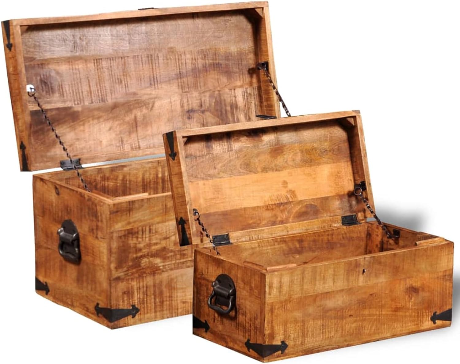 Wooden Storage Chest Set, Handmade Solid Mango Wood, 2-Piece Set for Home Organization