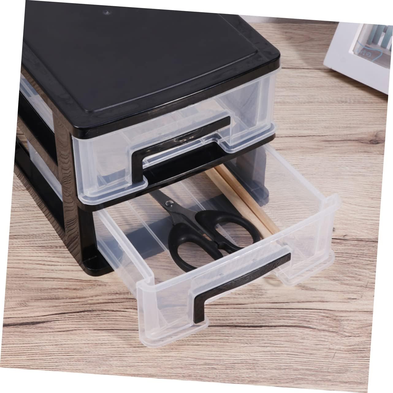 Outanaya Two-layer Plastic Drawer Storage Box and Black Portable Organizer for Desk Multifunctional Dustproof Unit for Living Office and Bathroom