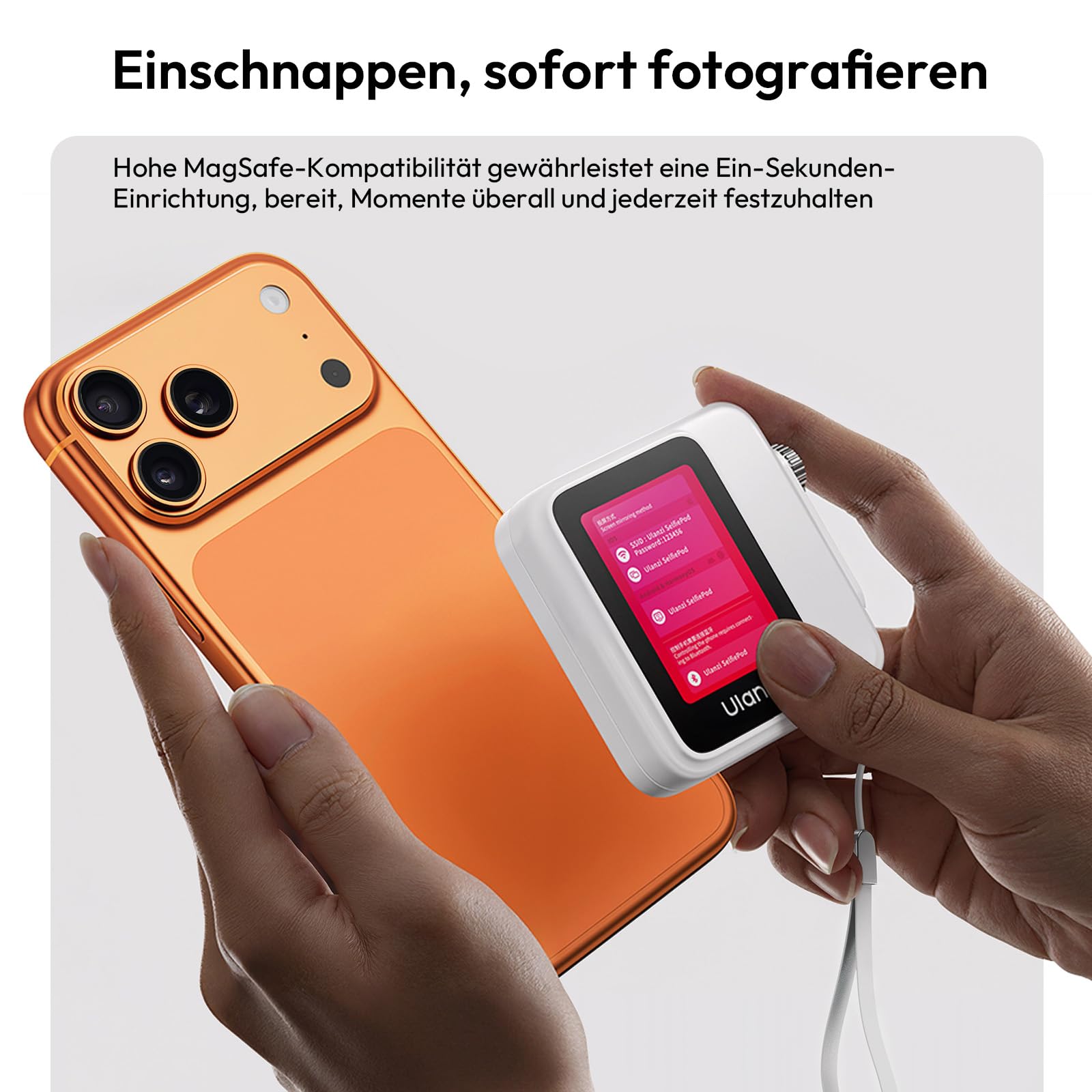 ULANZI VM02 Magnetischer Selfie Monitor, Handy Selfie Bildschirm mit Drehknopf-Fokus, Kabellos 5G WiFi Bluetooth 5.2, 1000mAh Akku für iPhone Android Rückkamera,Vlog Live Streaming TikTok (Weiß)