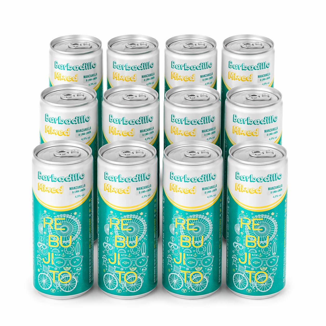 Rebujito Barbadillo Mixed 12 Latas 250ml | Vino Manzanilla con Lima-Limón y Hierbabuena | Bebida Refrescante Lista para Tomar | Ideal Feria, Playa y Verano